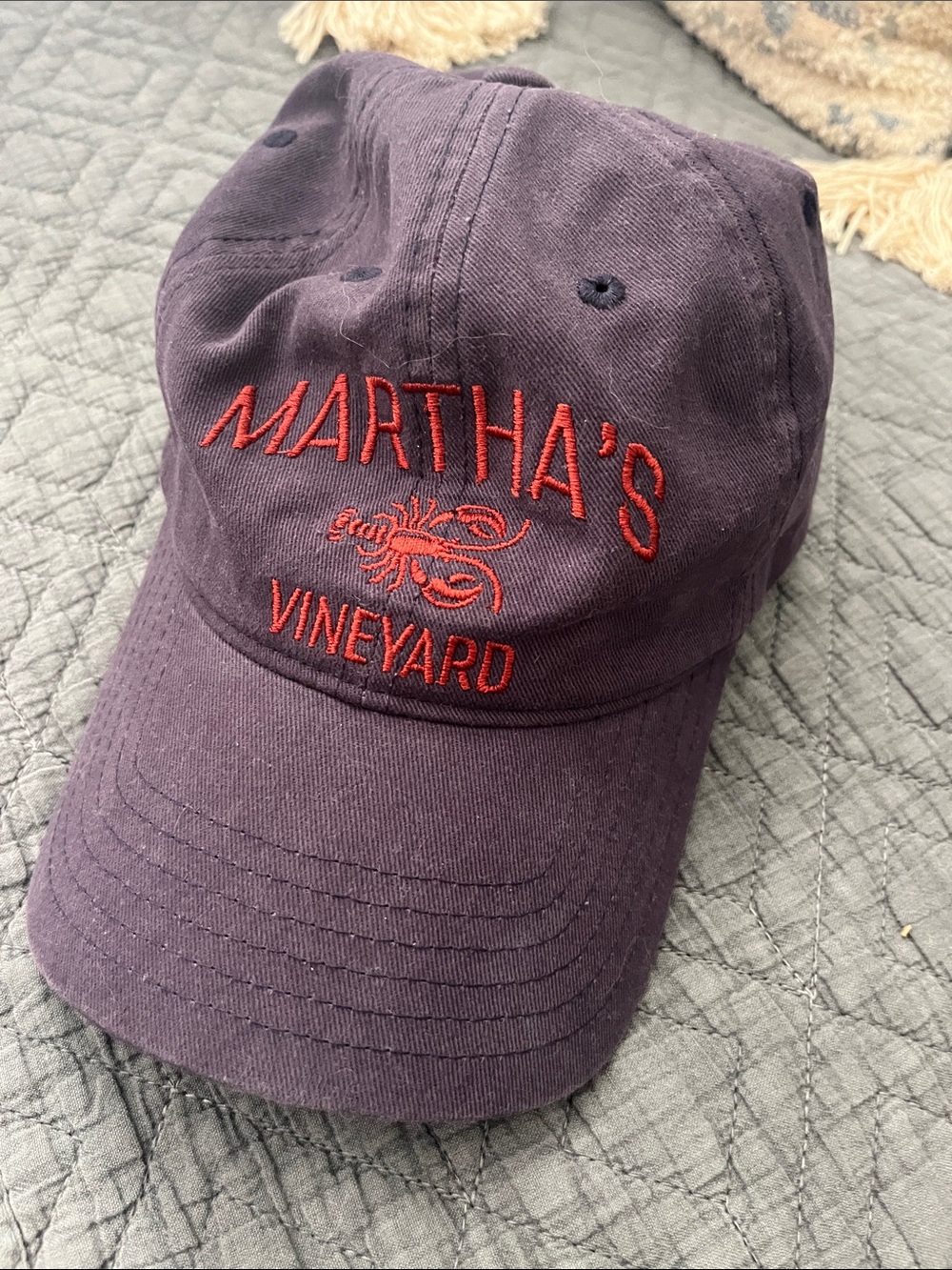 Martha's Vineyard Embroidered Baseball Cap - Deep navy with Red Logo